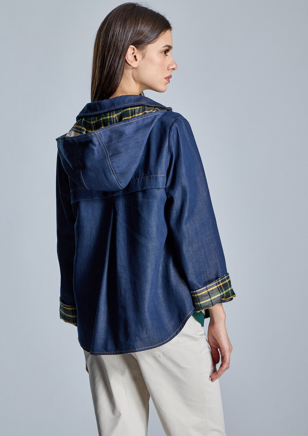 Chaqueta ALBA CONDE denim combinada cuadros