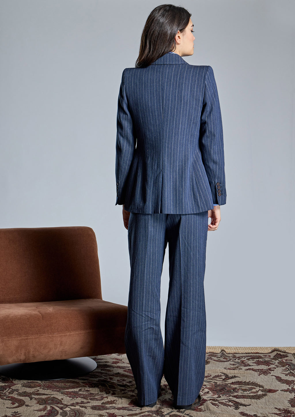 Z>Chaqueta ALBA CONDE azul de raya diplomática