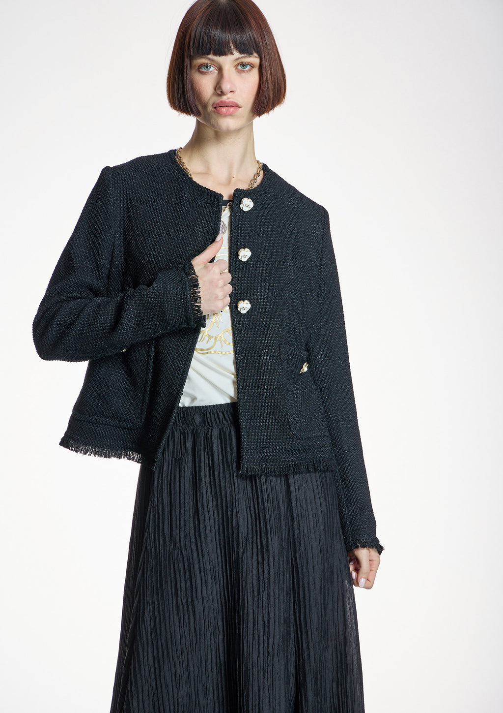 Chaqueta ALBA CONDE corta de tweed negro