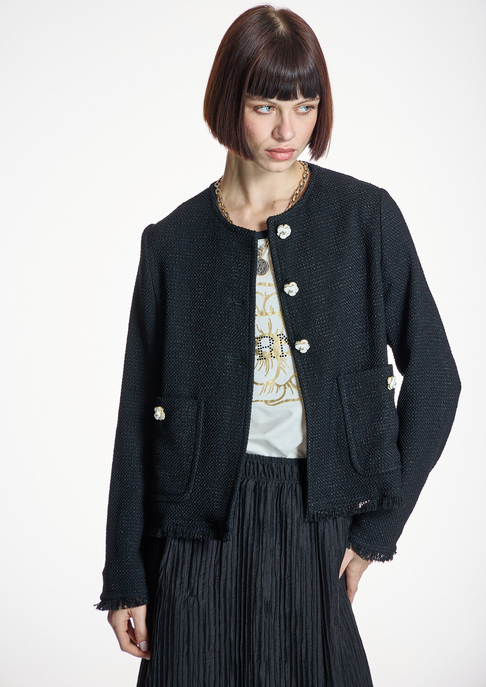 Chaqueta ALBA CONDE corta de tweed negro