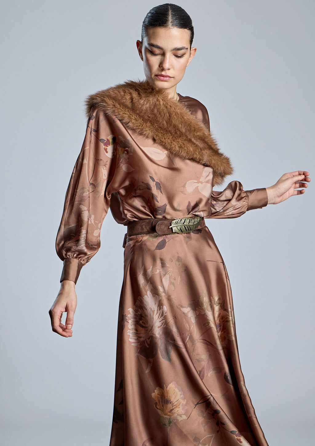 Falda ALBA CONDE larga camel estampada