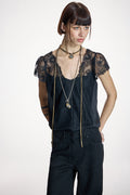 Top ALBA CONDE en raso negro con encaje