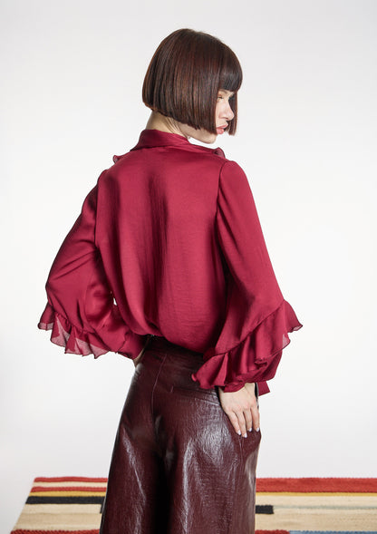 Blusa ALBA CONDE granate con volantes