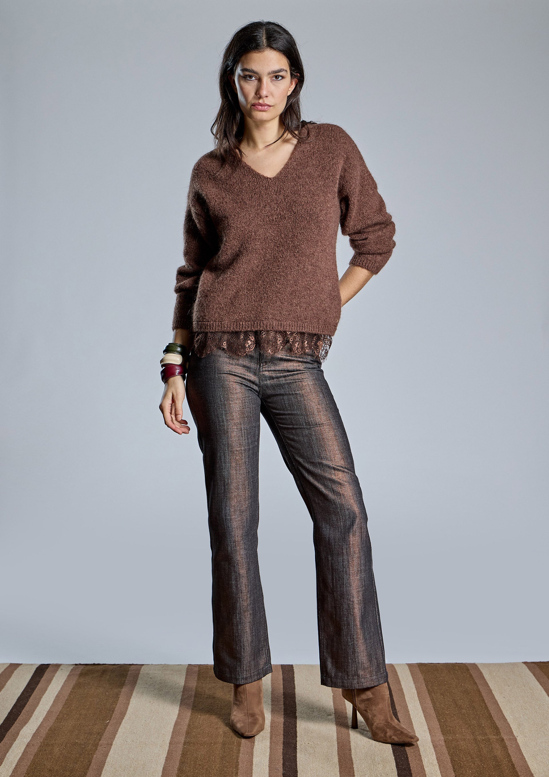 Pantalón ALBA CONDE denim cobre metalizado