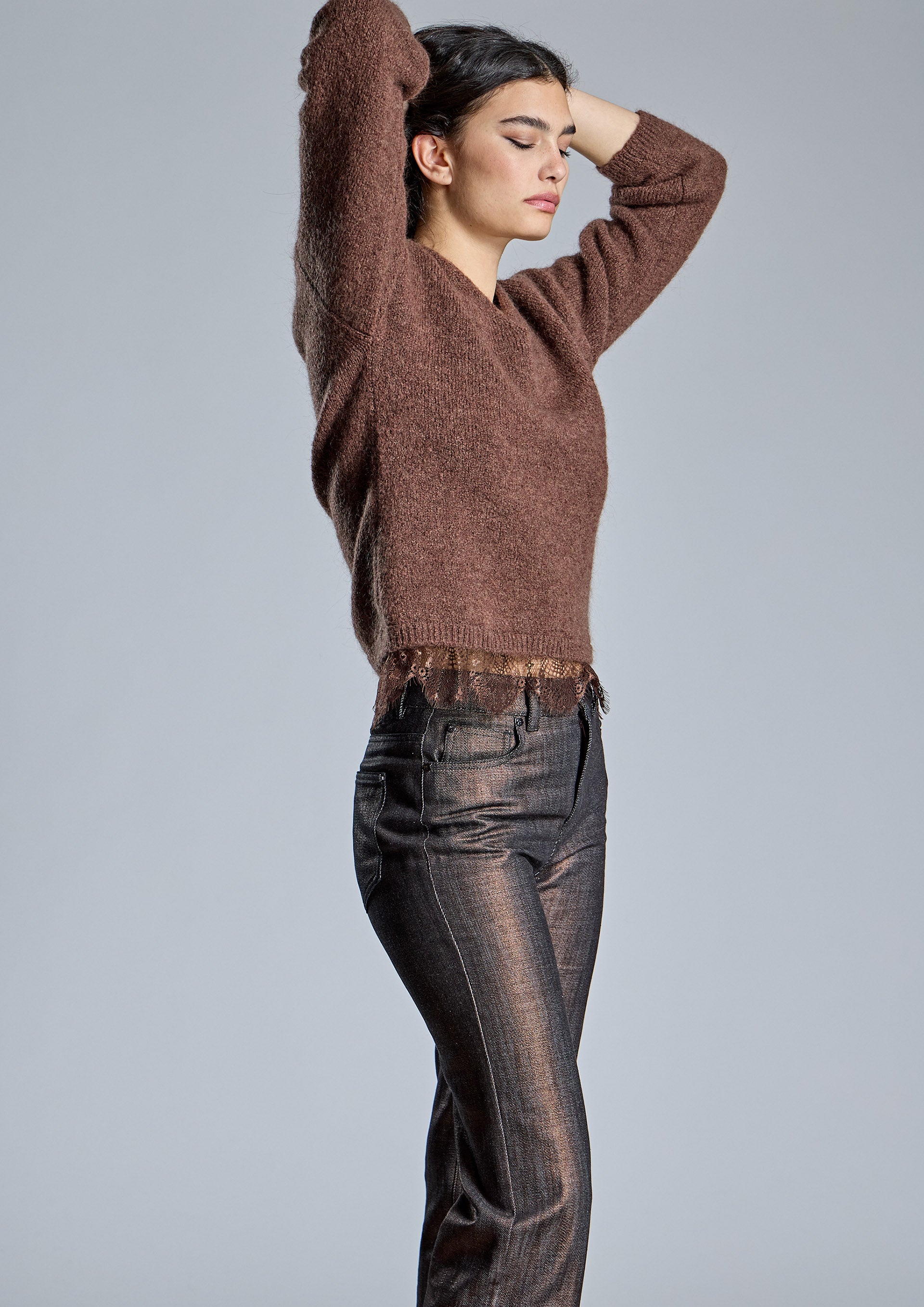 Pantalón ALBA CONDE denim cobre metalizado