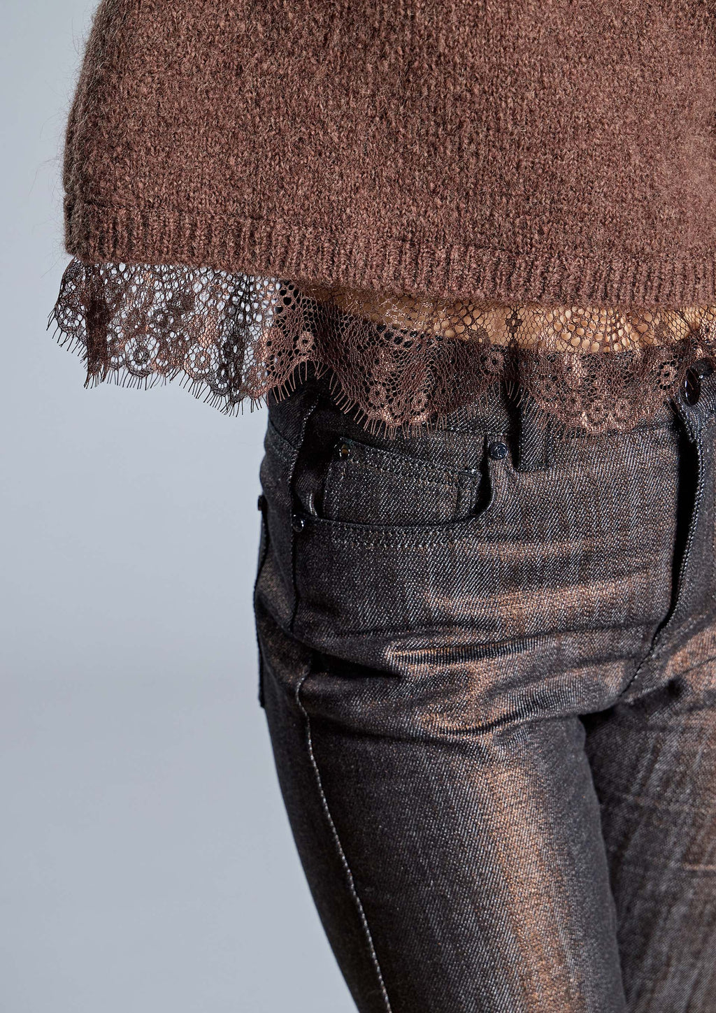 Pantalón ALBA CONDE denim cobre metalizado