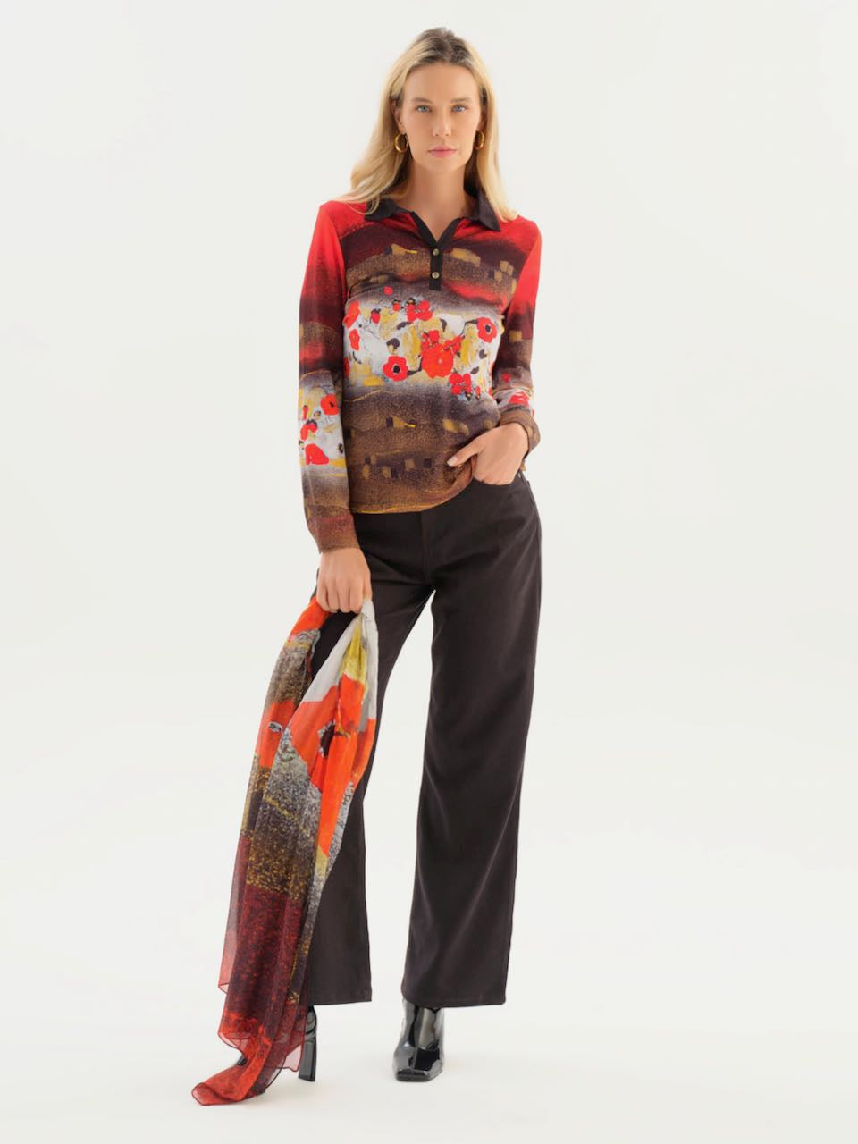 Pañuelo DOLCEZZA MONTREAL estampado tonos rojos intensos