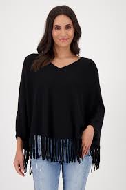 Poncho MONARI con flecos color negro