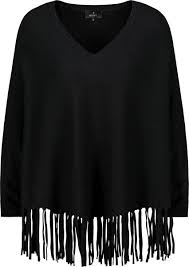Poncho MONARI con flecos color negro