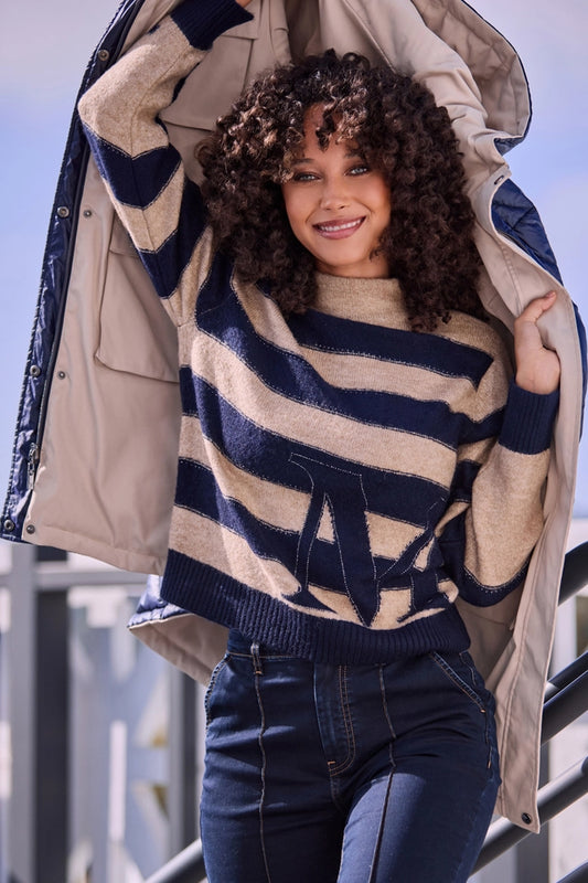 Jersey MONARI de rayas azul con letra