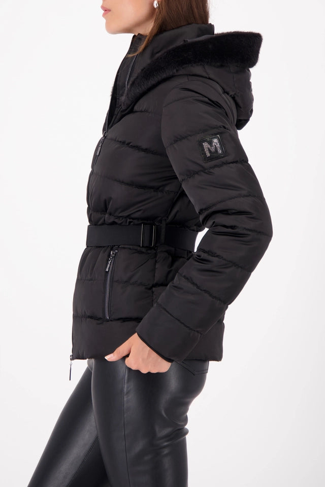 Chaqueta MONARI negra acolchada con cinturón