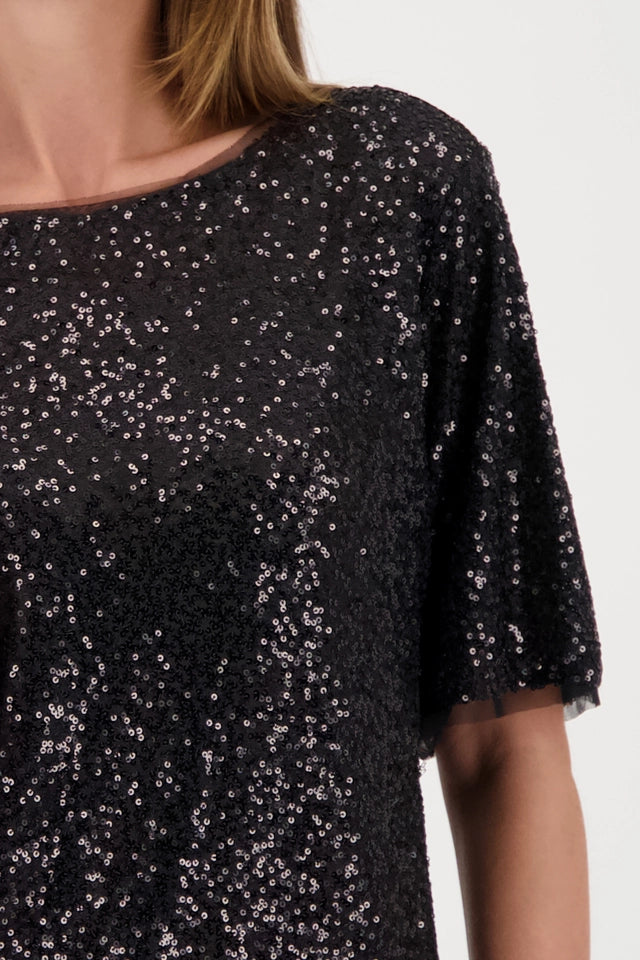 Camisa MONARI de lentejuelas negra