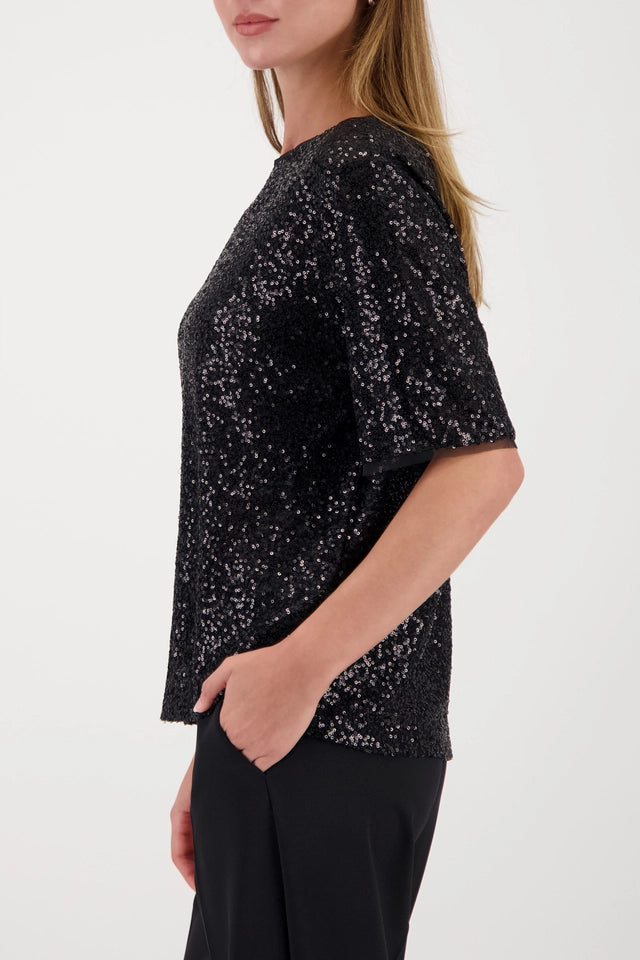 Camisa MONARI de lentejuelas negra