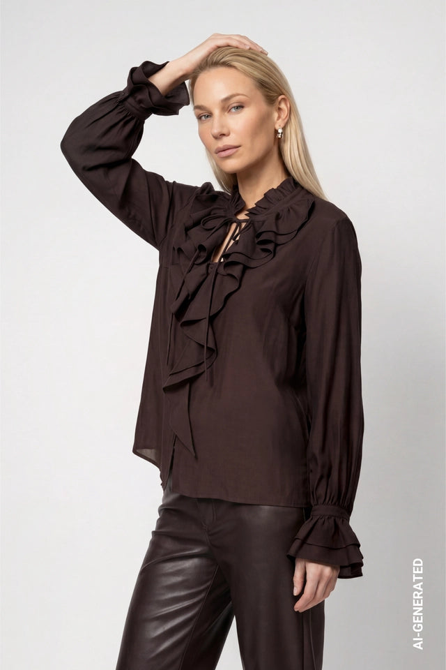 Blusa MONARI marrón con volantes