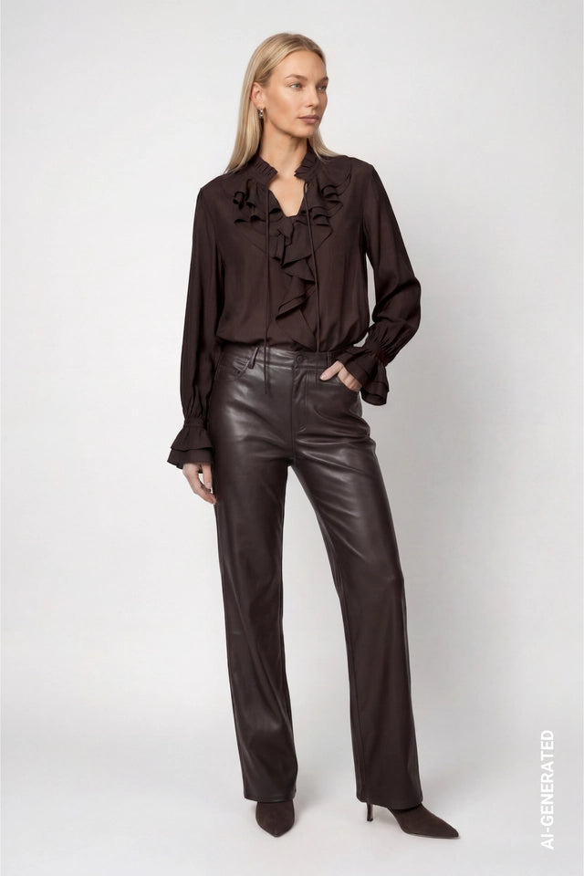 Blusa MONARI marrón con volantes