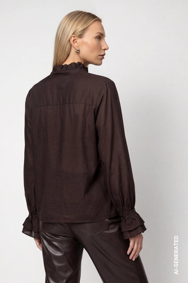 Blusa MONARI marrón con volantes