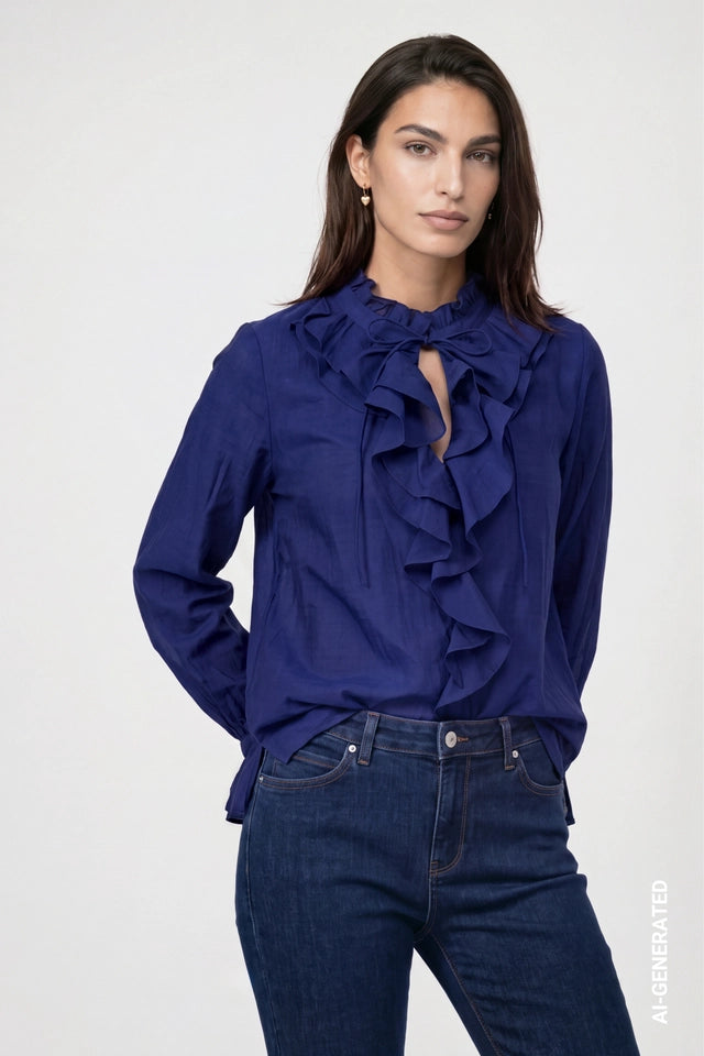 Blusa MONARI azul con volantes