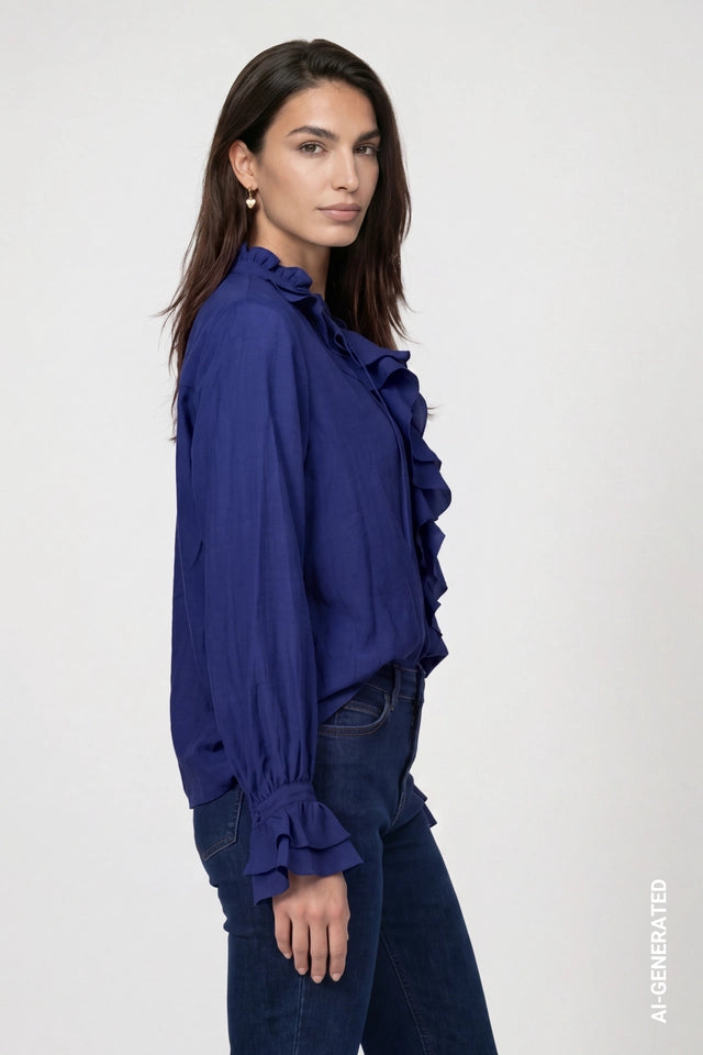 Blusa MONARI azul con volantes