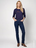 Camiseta MONARI azul con letras de pedrería