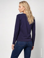 Camiseta MONARI azul con letras de pedrería