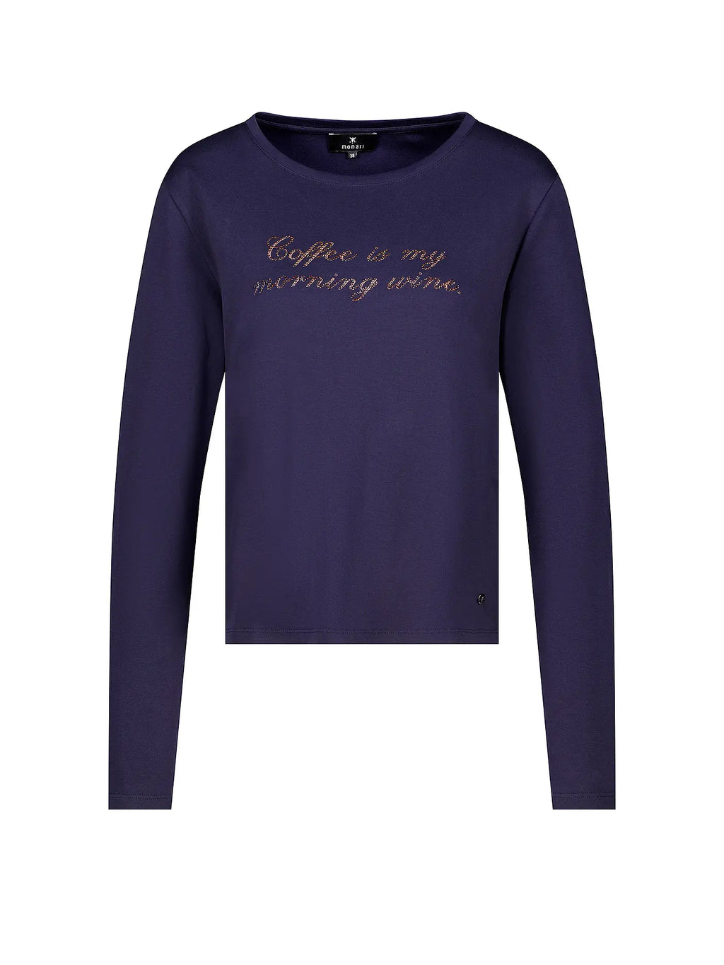Camiseta MONARI azul con letras de pedrería