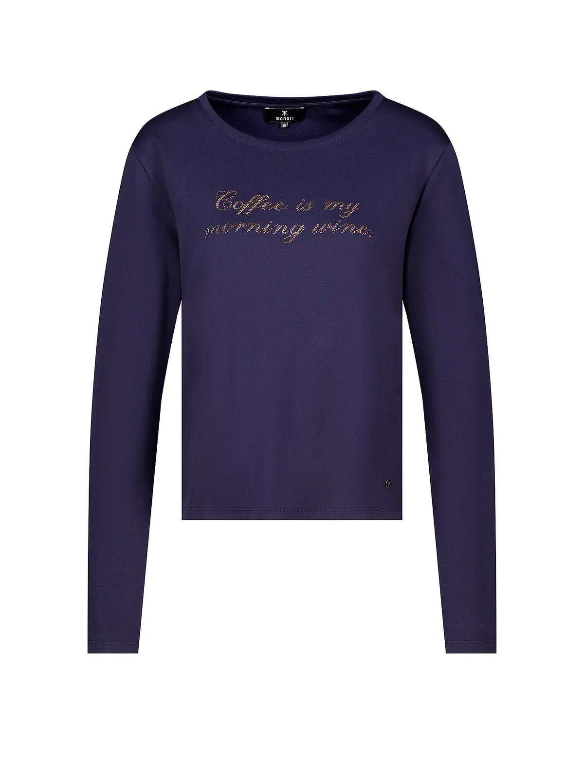 Camiseta MONARI azul con letras de pedrería