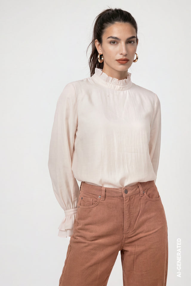 Blusa MONARI con detalle de volantes color avellana