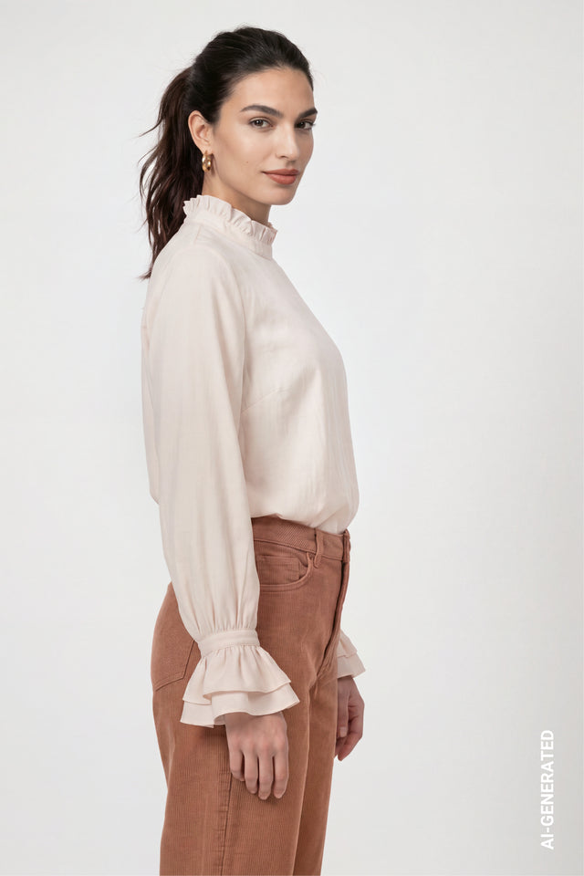 Blusa MONARI con detalle de volantes color avellana