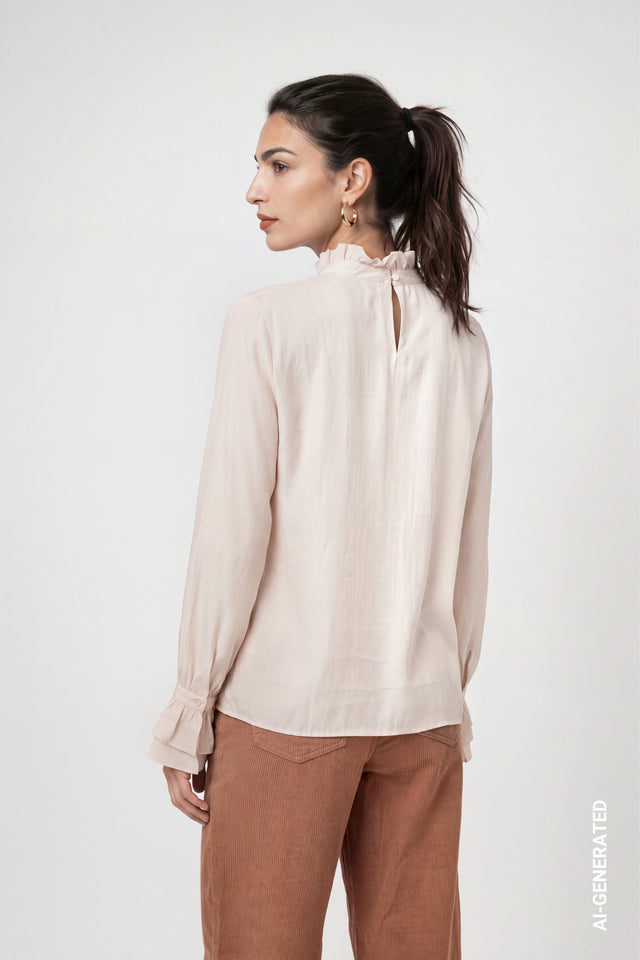 Blusa MONARI con detalle de volantes color avellana