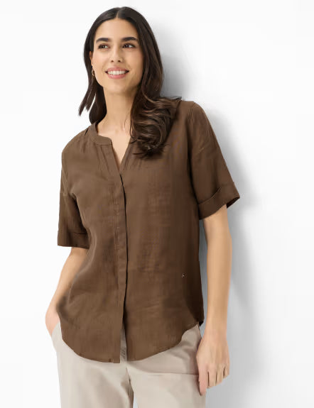 Camisa BRAX FEEL GOOD de lino marrón