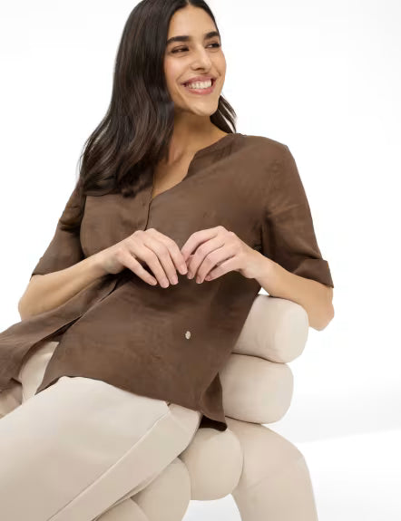 Camisa BRAX FEEL GOOD de lino marrón