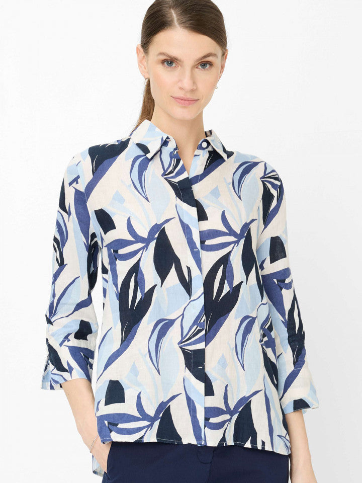 Blusa BRAX FEEL GOOD lino estampado floral en azules