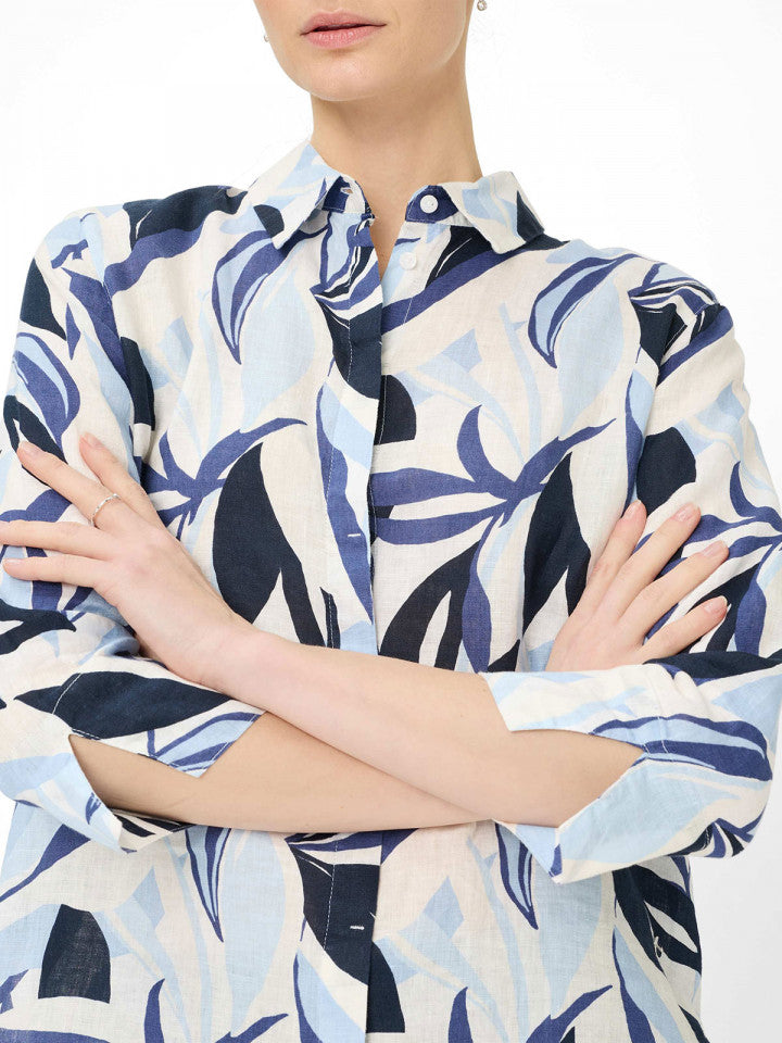Blusa BRAX FEEL GOOD lino estampado floral en azules