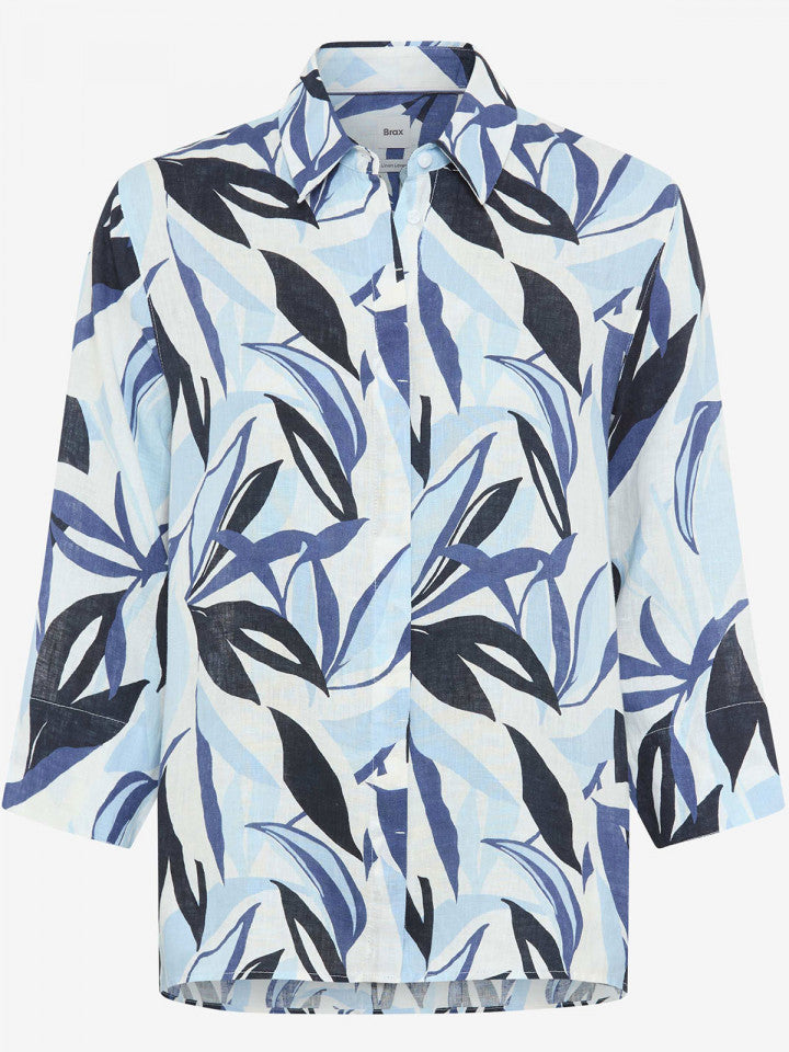 Blusa BRAX FEEL GOOD lino estampado floral en azules