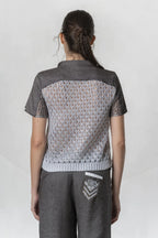 Camisa ELISA CAVALETTI de lino marrón con encaje