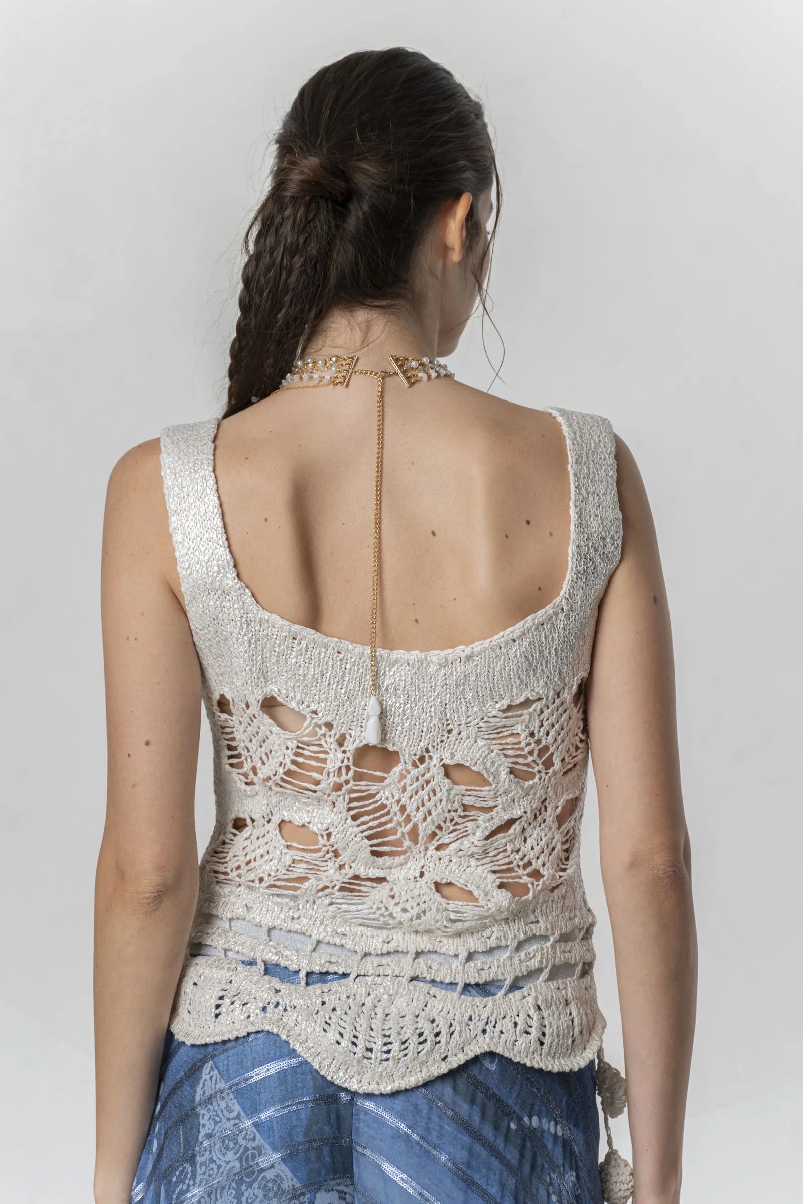 Top ELISA CAVALETTI punto crudo laminado plata