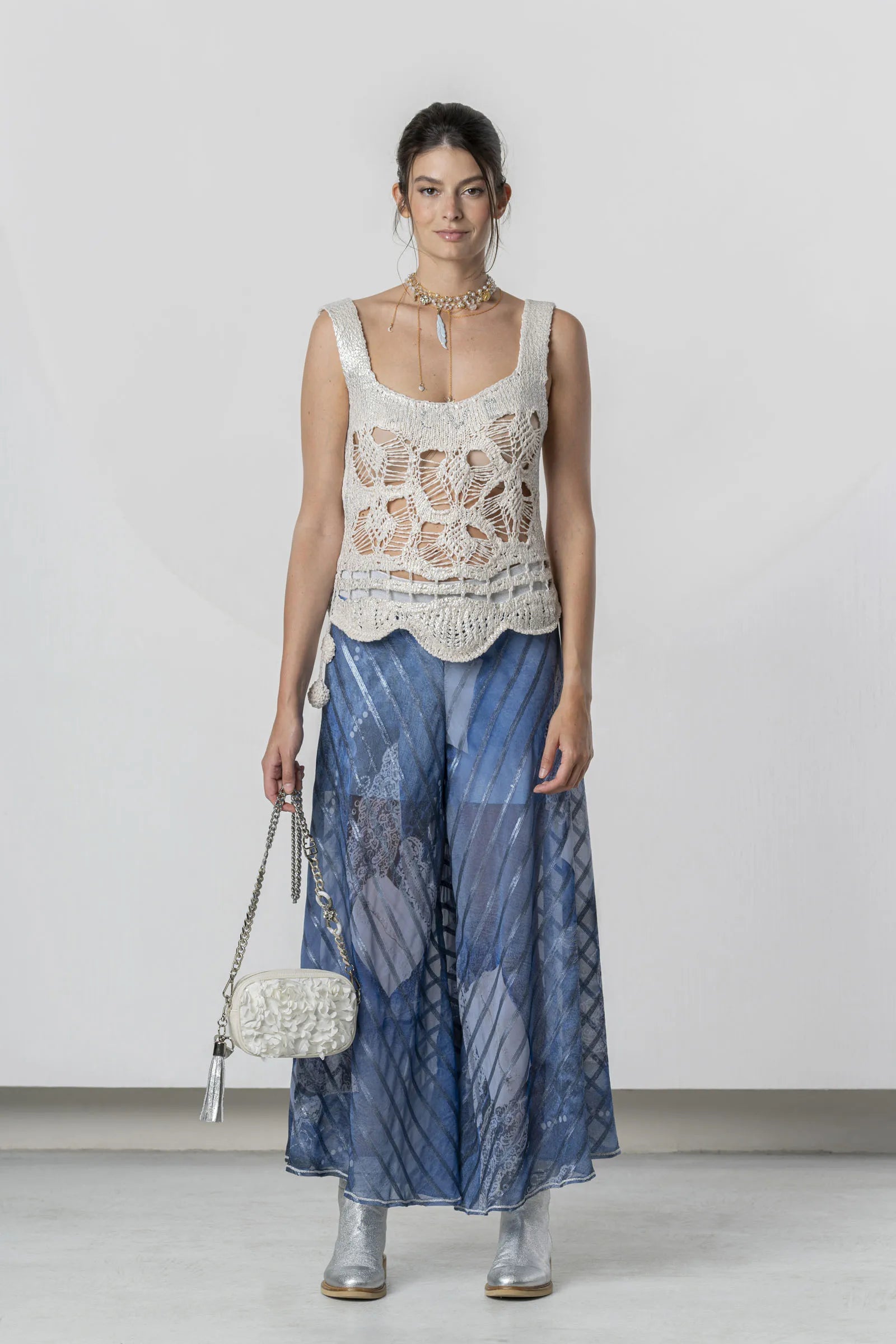 Top ELISA CAVALETTI punto crudo laminado plata