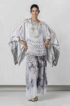 Caftán ELISA CAVALETTI estampado maxi blanco y marrón