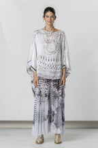 Caftán ELISA CAVALETTI estampado maxi blanco y marrón