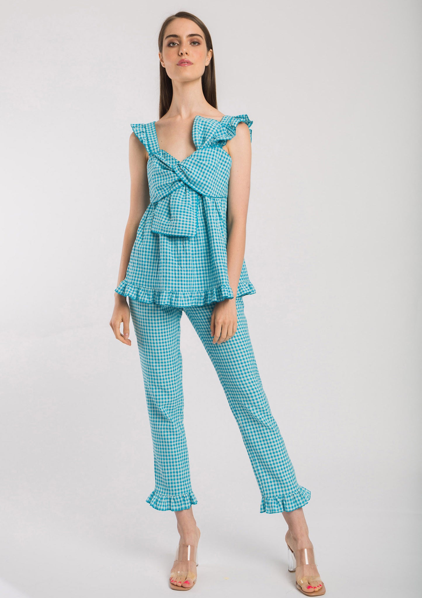 Blue gingham trousers