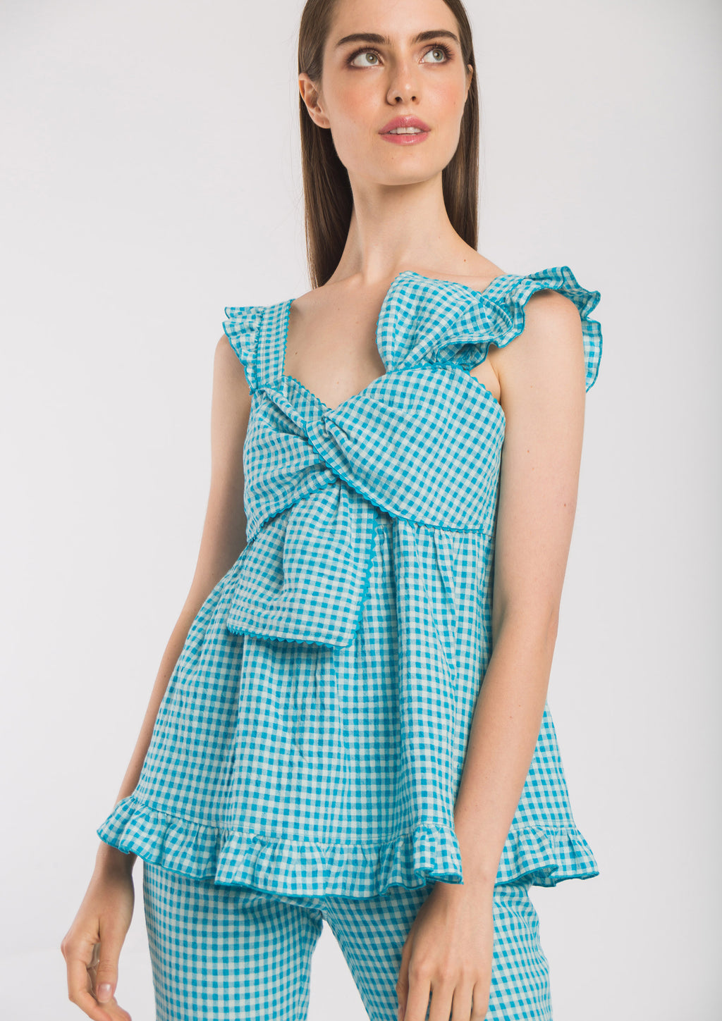 Top ALBA CONDE cuadro vichy azul