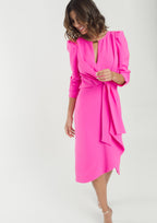 Vestido ALBA CONDE fucsia mangas abullonadas
