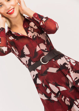 Robe courte imprimée bordeaux