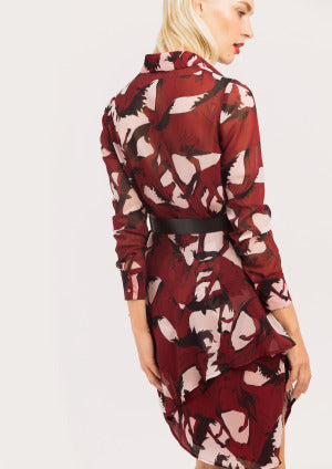 Short burgundy print dress
