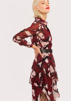 Robe courte imprimée bordeaux